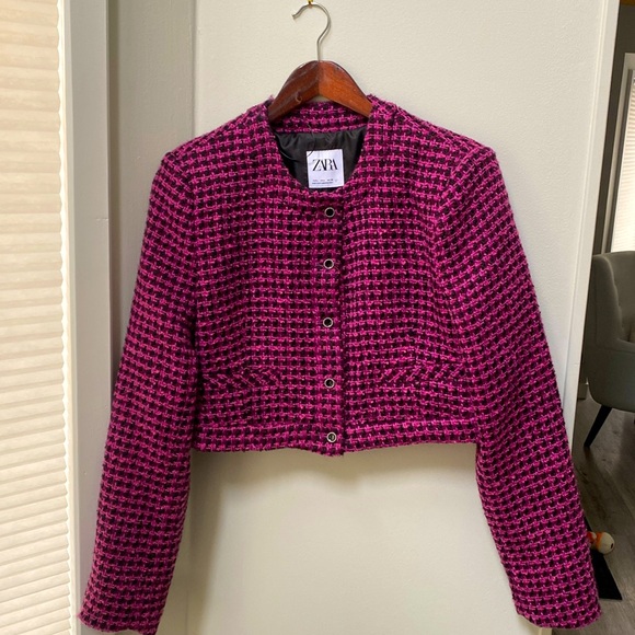 Zara Textured dark pink cropped jacket- NEW with Tags. - Picture 1 of 7